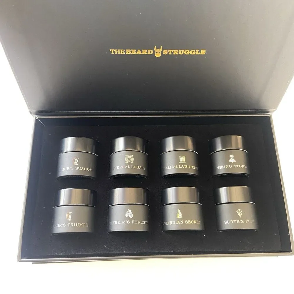 The Beard Struggle Beard Balm Sampler Kit Set of 8 Scents 8 x 10g Glass Jars